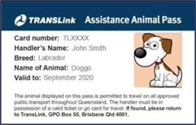 Translink Assistance Animal Pass (front)