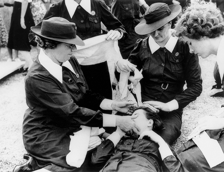 Display of first aid by ladies from the Queensland Ambulance Association, Brisbane, March, 1942