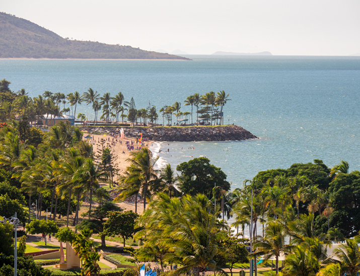 Aerial view of The Strand esplanade in Townsville